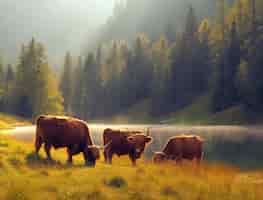 Free photo photorealistic view of cow grazing outdoors