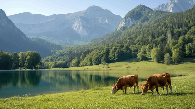 Foto gratuita vista fotorealista di mucche che pascolano all'aperto