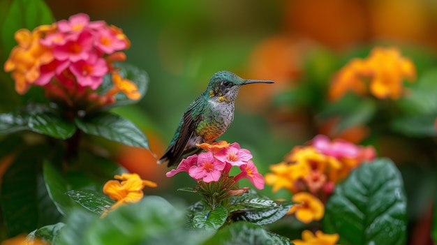 Бесплатное фото Фотореалистичный вид красивого колибри в его естественной среде обитания
