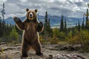 Бесплатное фото Фотореалистичный вид дикого медведя в его естественной среде обитания