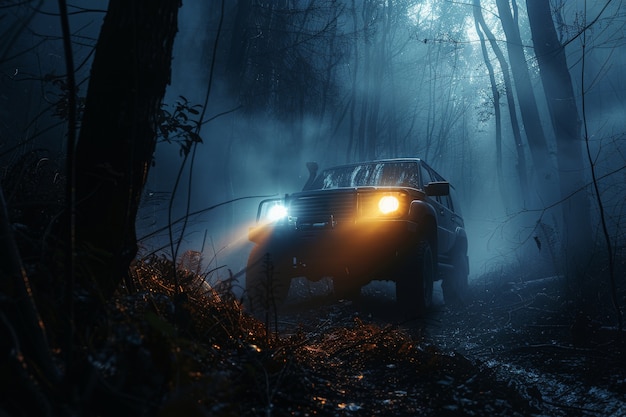 Free photo photorealistic view of off-road car with nature terrain and weather conditions