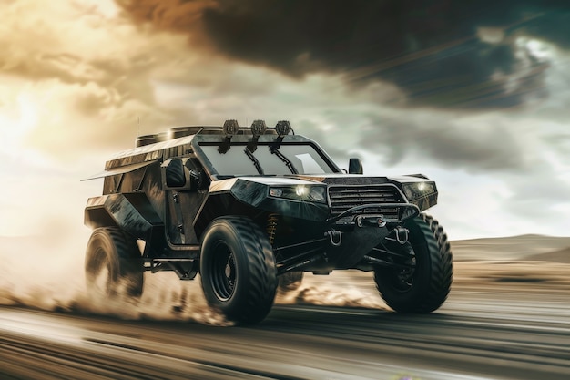 Free photo photorealistic view of off-road car with nature terrain and weather conditions