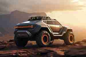 Free photo photorealistic view of off-road vehicle with nature terrain and weather conditions