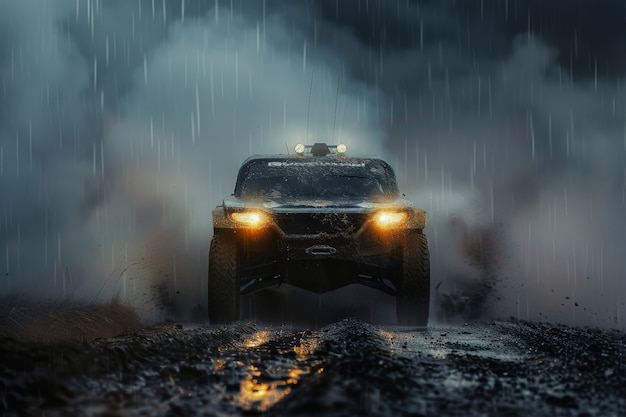 Free photo photorealistic view of off-road vehicle with nature terrain and weather conditions