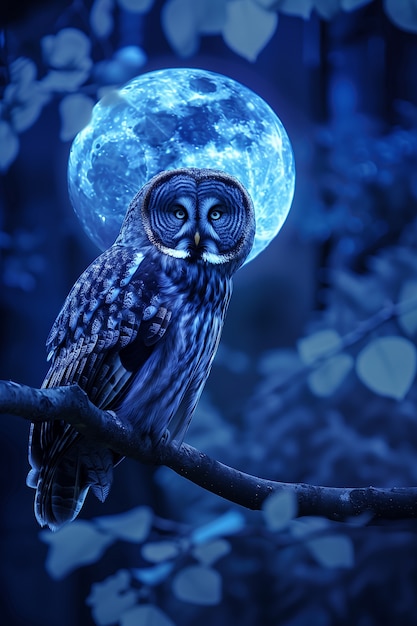 Free photo photorealistic view of owl bird at night