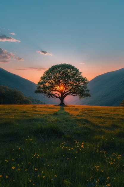 Foto gratuita vista fotorealista di un albero in natura con rami e tronco