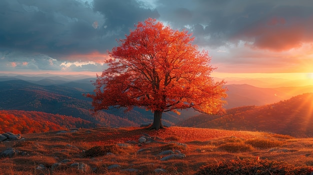 Photorealistic view of tree in nature with branches and trunk