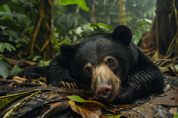 自然の環境で野生のクマのフォトリアリズムな景色