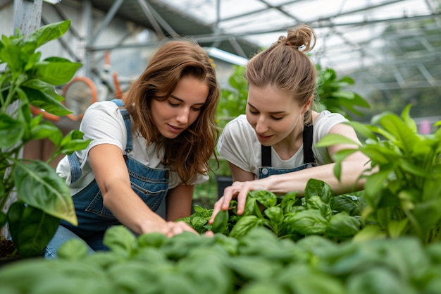 Photorealistic view of woman harvesting in an organic sustainable garden