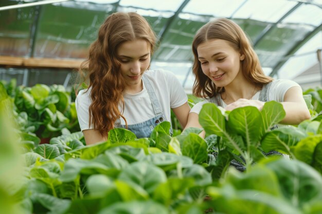 Photorealistic view of woman harvesting in an organic sustainable garden