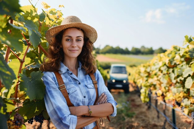 Photorealistic view of woman harvesting in an organic sustainable garden