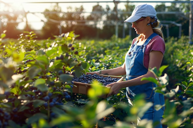 Free photo photorealistic view of woman harvesting in an organic sustainable garden