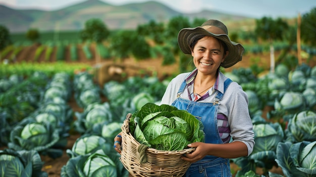 Photorealistic view of woman harvesting in an organic sustainable garden