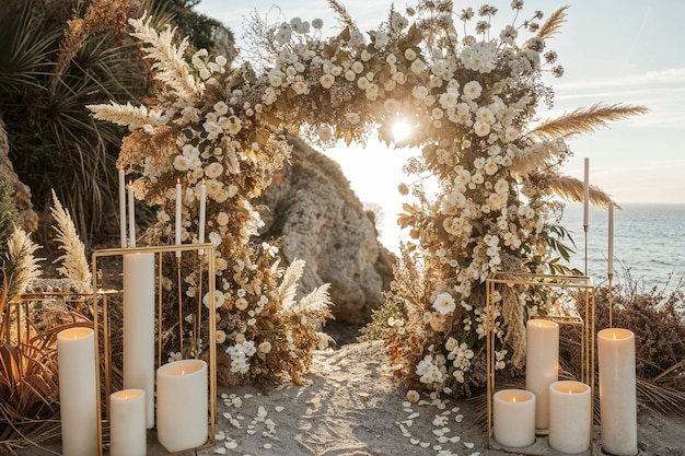 Бесплатное фото Фотореалистичное свадебное место с сложным декором и украшениями