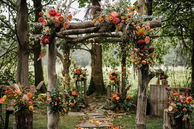 Foto gratuita luogo di matrimonio fotorealistico con decorazioni e ornamenti intricati