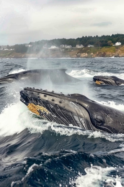 Photorealistic whale crossing the ocean