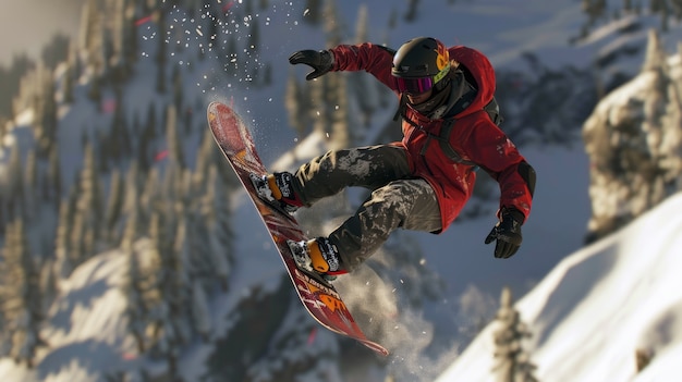 Free photo photorealistic wintertime scene with people snowboarding