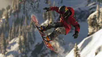 Foto gratuita photorealistic wintertime scene with people snowboarding