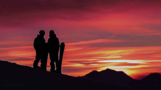 Free photo photorealistic wintertime scene with people snowboarding