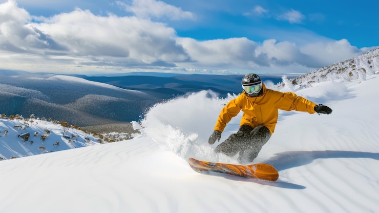 Free Photo photorealistic wintertime scene with people snowboarding