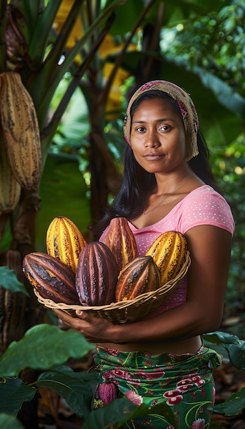 Free photo photorealistic woman in an organic sustainable garden harvesting produce