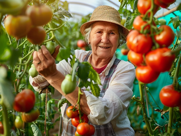 Free photo photorealistic woman in an organic sustainable garden harvesting produce