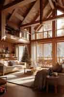 Foto gratuita interni fotorealistici di case in legno con decorazioni e mobili in legno