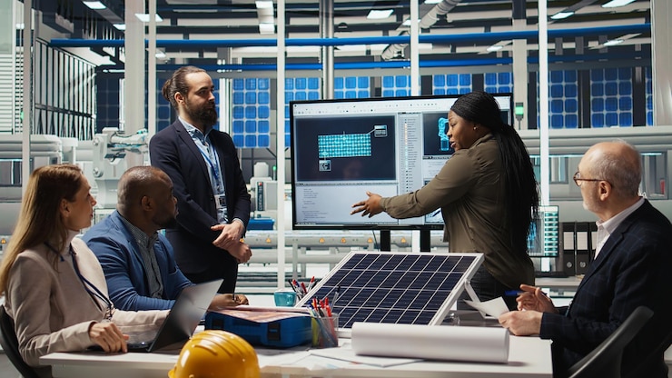 Free Photo photovoltaics plant researchers optimize equipment for better energy absorption