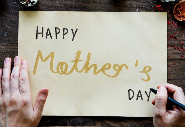 Фраза Счастливый день матери на желтой бумаге