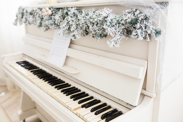 Piano with winter decoration