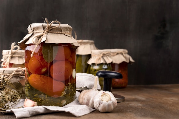 Pickled vegetables in jars assortment