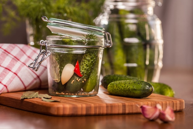 Pickling cucumbers in the jar 
