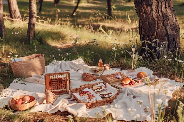 Foto gratuita organizzazione di un picnic con cibo delizioso