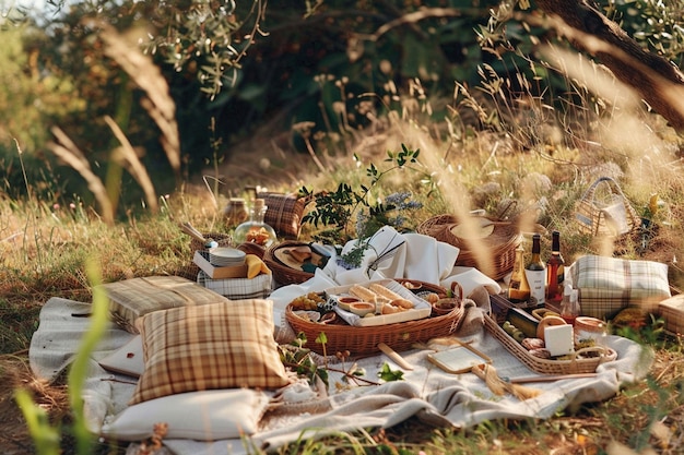 美味しい食べ物とピクニックの準備