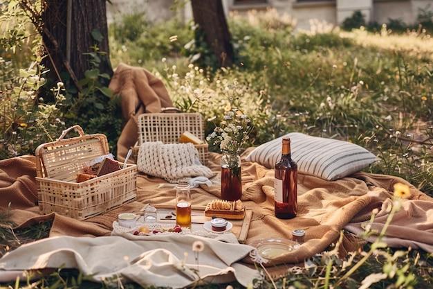 Foto gratuita organizzazione di un picnic con cibo delizioso