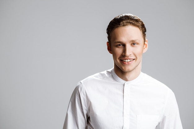 Picture of cheerful caucasian man in studio