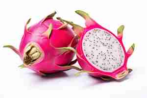 Free photo picture of a dragon fruit cut in half on a white background