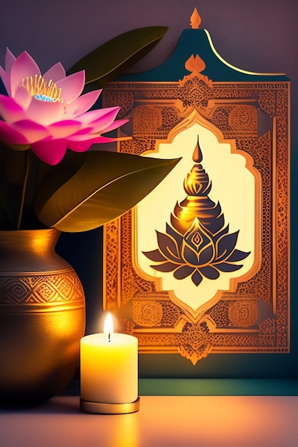 A picture of a flower and a candle with the word lotus on it