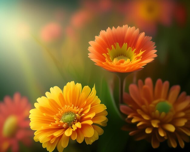 A picture of flowers that are orange and yellow
