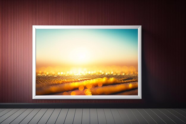 A picture frame with a sunset on it