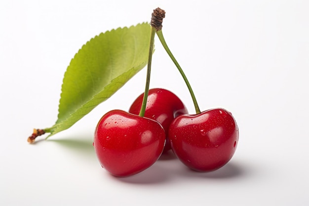 Picture of fresh ripe cherries on a white background