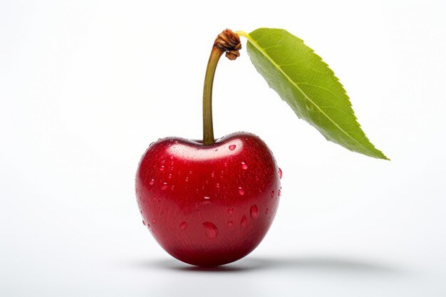 Picture of a fresh ripe cherry on a white background