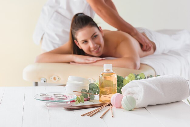 picture of happy beautiful woman in massage salon