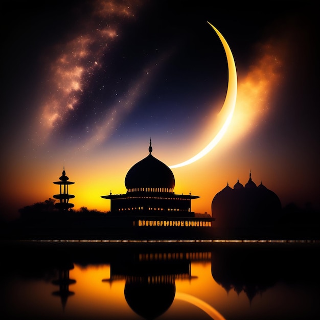 Изображение мечети на фоне луны