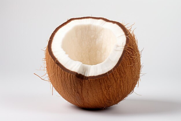 Picture of an open coconut on a white background