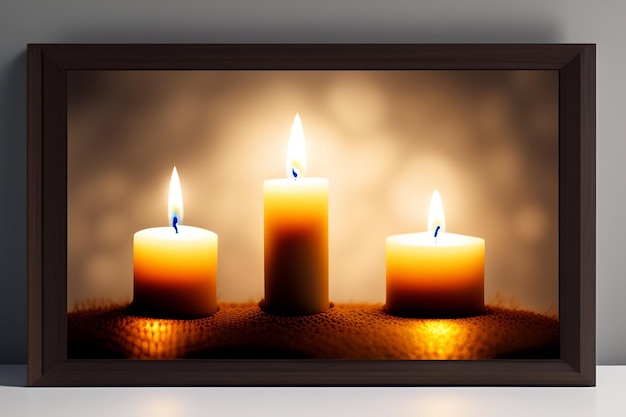 A picture of three candles with the word on it