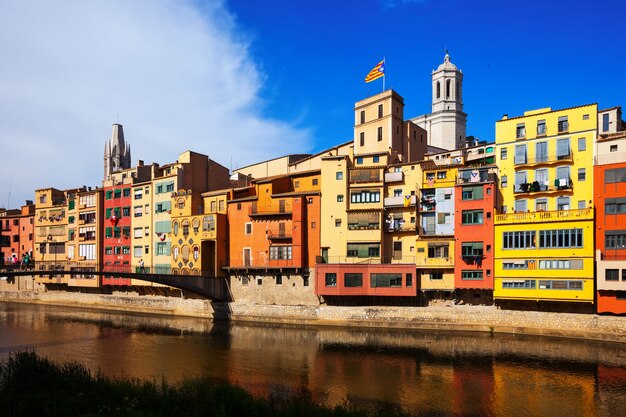 Picturesque houses on the river bank. Girona