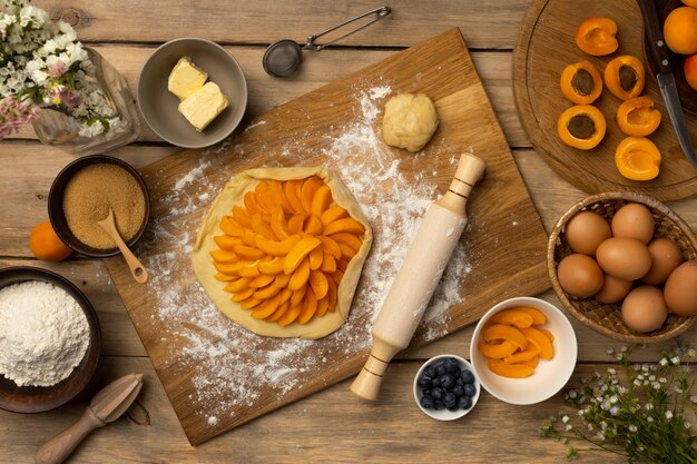 Pie ingredients arrangement flat lay