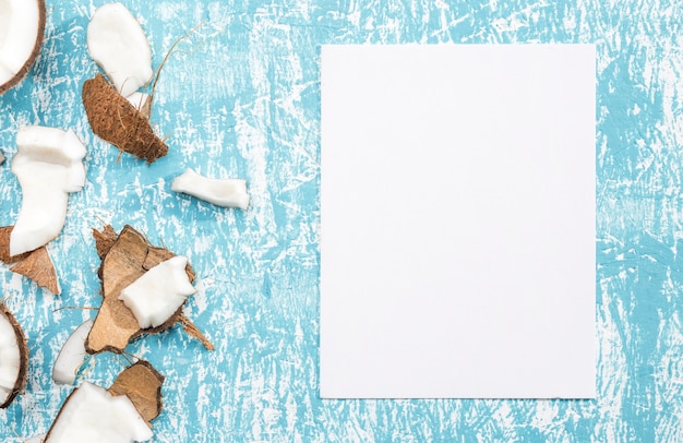 Pieces of coconut with white paper