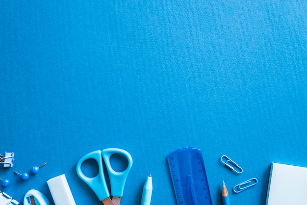 Pieces of essential blue stationery